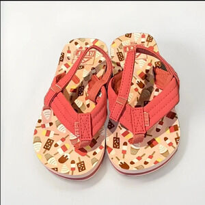 Reef Little Ahi Sandals Girls Flip Flop Pink Beach Shoes Sz 7/8 Ice Cream Print
